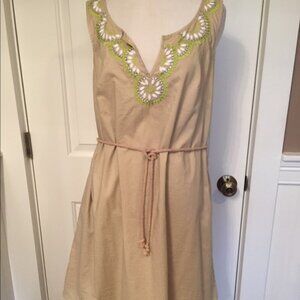 CALYPSO ST. BARTH TARGET DRESS TAN SHIFT BEADS SLEEVELESS BELT Size M